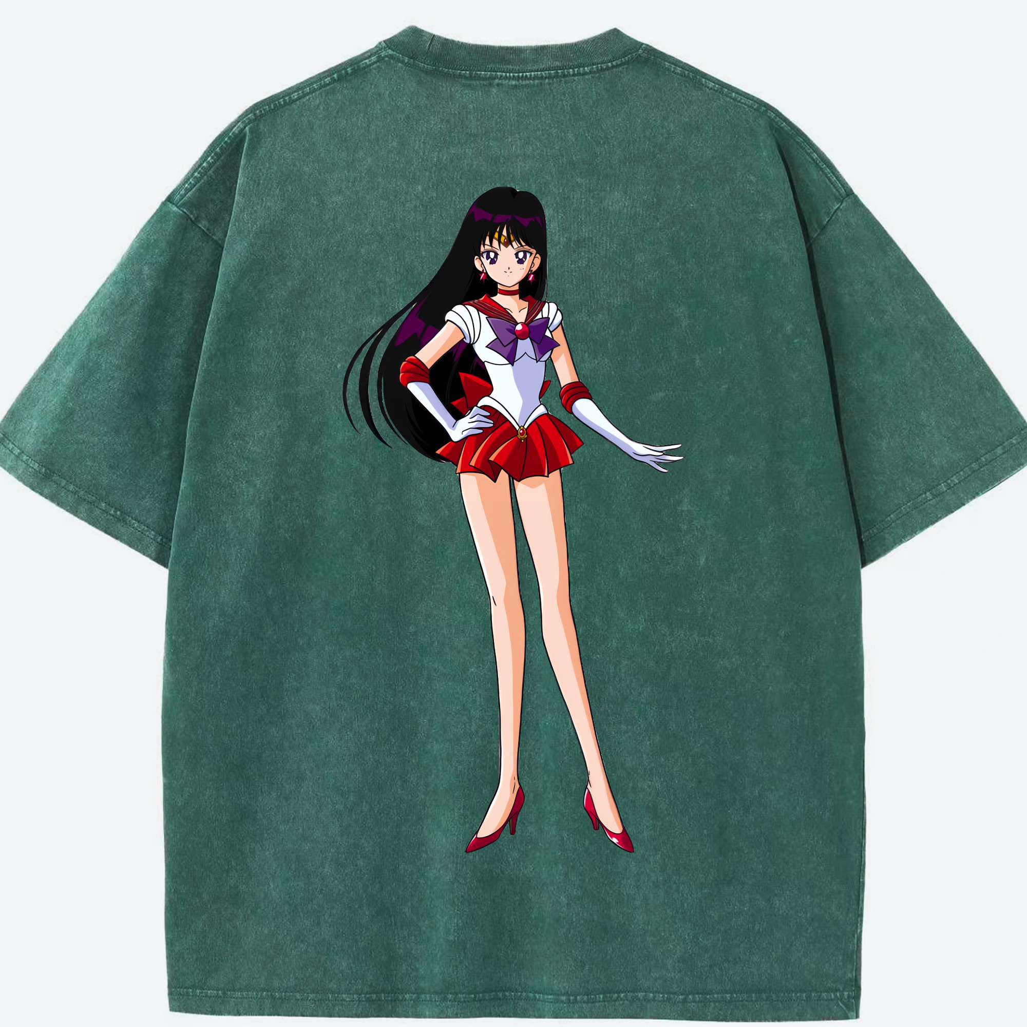 （画像用） 美少女戦士セーラームーン 火野レイ ひの レイ Sailor Moon Hino Rei （セーラーマーズ,Sailor Mars） 綿100% ヴィンテージ風 半袖Tシャツ（背面プリント）
